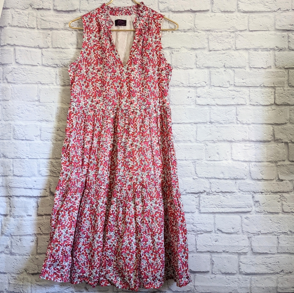 J. Crew Liberty Cotton Poplin Tiered Popover Dress XS Wiltshire Floral Print Red - Picture 2 of 6